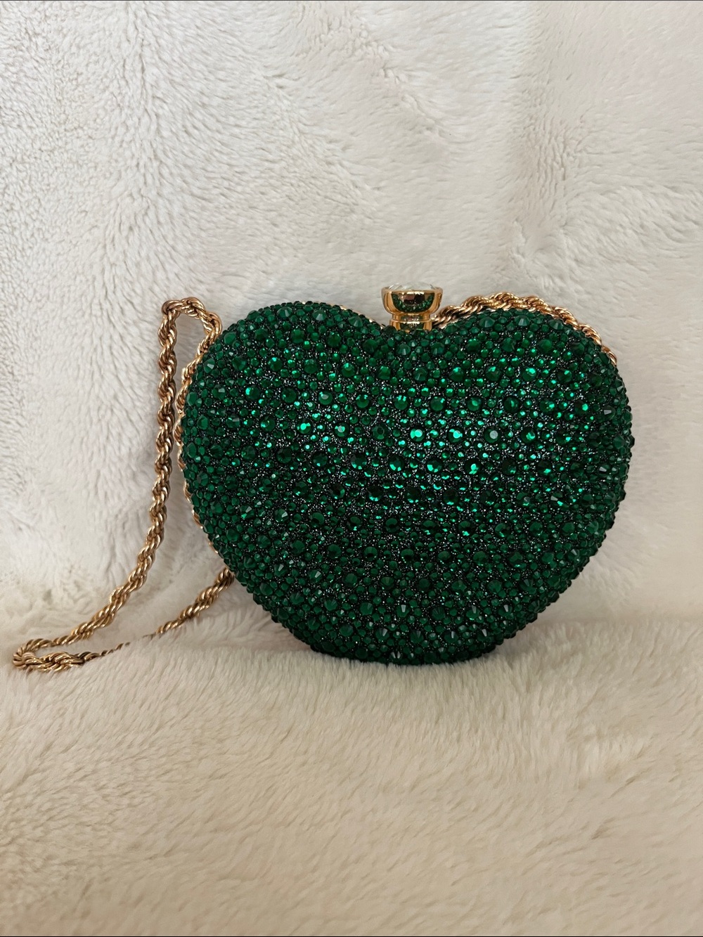 Emerald Green Heart Crystal Bag  NEW